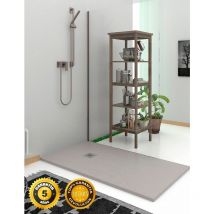 Receveur de douche extraplat - Résine et charges minérales - Texture Ardoise - Antidérapante C3 - Fourni avec grille et siphon - Gris clair 75X140