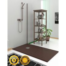 Receveur de douche extraplat - Résine et charges minérales - Texture Ardoise - Antidérapante C3 - Fourni avec grille et siphon - Marron 70X160 Ral