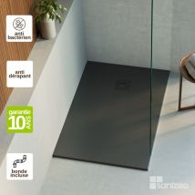 Receveur de douche extraplat THOR - Texture Ardoise en Mineral Composite Noir - L140l70h3cm - LAVABERG by Sanizeo
