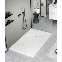 Kroos - Receveur de douche Granite Blanc, finition Lisse Stone 3D, grille de couleur - 140 x 90 cm
