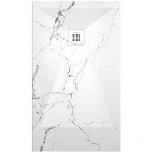 Kroos - Receveur de douche Marbre Blanc , finition Lisse Stone 3D, grille de couleur - 140 x 70 cm