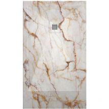 Kroos - Receveur de douche Marbre creme, finition Lisse Stone 3D, grille de couleur - 140 x 90 cm