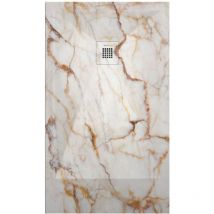 Kroos - Receveur de douche Marbre creme, finition Lisse Stone 3D, grille de couleur - 130 x 80 cm