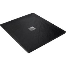 U-tile - Receveur de douche noir 90 x 90 cm haute densité pierre naturelle - grille carrée centrée