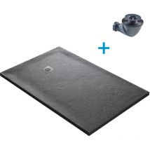 U-tile - Receveur de douche gris 180 x 90 cm haute densité pierre naturelle - grille carrée excentrée