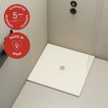 Poalgi - Receveur de douche extraplat, blanc marfil, L.80 x l.80 cm, finition ardoise, série Hos's