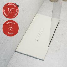 Poalgi - Receveur de douche extraplat, blanc marfil, L.80 x l.100 cm, finition sable, série Clay