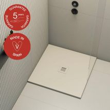 Poalgi - Receveur de douche extraplat, blanc perle, L.90 x l.90 cm, finition ardoise, série Hos's