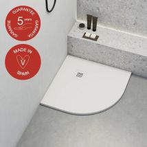 Poalgi - Receveur de douche extraplat, semi-circulaire, blanc , L.90 x l.90 cm, finition ardoise, série Hos's
