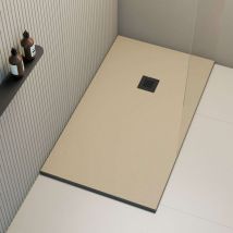 Poalgi - Receveur de douche extraplat, beige albero, L.80 x l.160 cm, grille noire, série Hos's