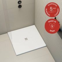 Poalgi - Receveur de douche extraplat, blanc Blanco, L.100 x l.100 cm, finition sable, série Hos's