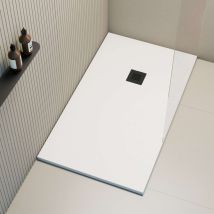 Poalgi - Receveur de douche extraplat, blanc , L.80 x l.200 cm, grille noire, série Hos's