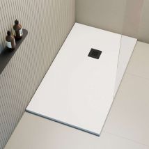 Poalgi - Receveur de douche extraplat, blanc , L.80 x l.100 cm, grille noire, série Hos's