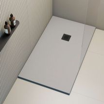 Poalgi - Receveur de douche extraplat, gris humo, L.75 x l.140 cm, grille noire, série Hos's
