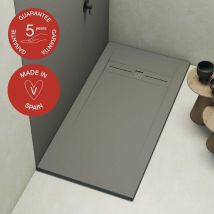 Poalgi - Receveur de douche extraplat, gris ciment, L.90 x l.160 cm, finition ardoise, série Gneis