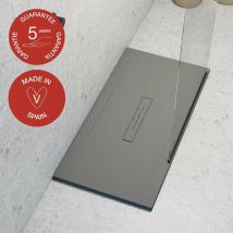 Poalgi - Receveur de douche extraplat, gris ciment, L.80 x l.100 cm, finition sable, série Clay