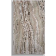 Kroos - Receveur de douche Travertin brun , finition Lisse Stone 3D, grille de couleur - 150 x 70 cm