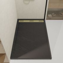 Aurlane - Receveur en acrylique Gris Effet Pierre 90x140x5 cm + Grilles Linéaires Chrome et Or Brossé