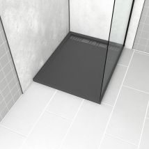 Aurlane - Piatto Doccia in acrilico Grigio Effetto Pietra 80x100x4cm + Griglie Cromo e Gun Metal - meteora