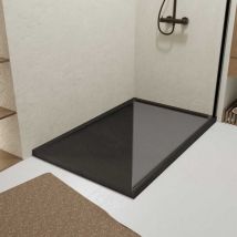 Aurlane - Receveur en acrylique Noir Effet Pierre 80x120x4 cm + Grilles Linéaires Chrome et Noire Mate
