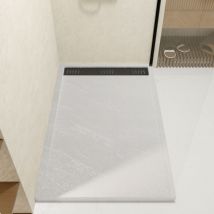 Aurlane - Receveur en acrylique Blanc Effet Pierre 90x140x5 cm + Grilles Linéaires Chrome et Noire