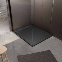 Aurlane - Receveur de douche en résine noir 80x120x3 cm effet pierre granit + grille linéaire gun metal