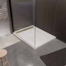 Receveur de douche en résine blanc 90x120x3 cm effet pierre granit + grille linéaire or brossé