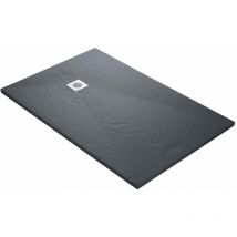 U-tile - Receveur résine 180 x 90 cm gris ardoise imitation ardoise - grille carrée excentrée