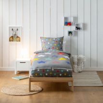 Rechange Caradou Parure de lit enfant grise sans couette motif étoiles stars 90x190cm