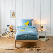 Rechange Caradou Parure de lit enfant bleu sans couette motif dinosaure t-rex 90x190cm