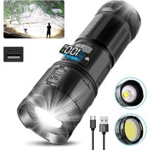 Rechargeable High Lumens, Super Bright Flashlights with COB Work Light, High Powered, Powerful Handheld Led Tactical Flashlights for Emergencies