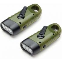 Tigrezy - Rechargeable Solar Torch Light (Pack of 2), led Flashlight'Emergency Dynamo Hand Crank Flashlight with Carabiner for Hiking Travel Camping