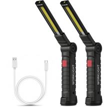 Rechargeable Work Light Workshop Lamp cob Torch Flashlight with Magnetic Base 5 Modes White/Red Light Camping Lamp for Garage, Camping, Emergency,