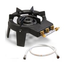 Intec - Rechaud à gaz 9,8 kw Fonte véritable 4 pieds 2 bruleurs + Tuyau gaz flexible 1.50m triglav