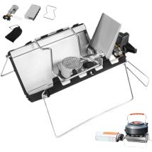 Réchaud de camping portable avec allumage, réchaud à cassette pliable 3 500 W, réchaud à gaz de camping coupe-vent, réchaud de randonnée résistant à
