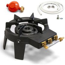 Proweltek - Rechaud à gaz 9,8 kw Fonte véritable 4 pieds 2 bruleurs + Tuyau gaz flexible 1.50m + Détendeur Propane triglav