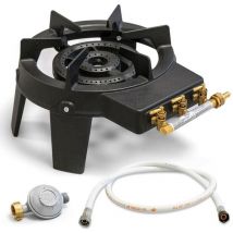 Meva - Rechaud gaz fonte véritable 9.8 kw 4 pieds 3 robinets + Tuyau gaz 1.50m et Détendeur Butane