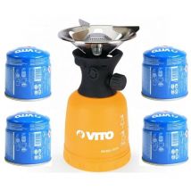 Vito - Rechaud gaz piezo 1100W Piezo Coque abs Rechaud camping + 4 cartouches gaz 190g
