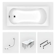 Rechteckige Badewanne - 140 X 70 Cm - Mit Polystyrol-verkleidung - Füße - Chromablauf - Aria