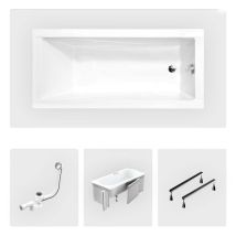 Rechteckige Badewanne - 140 X 70 Cm - Mit Verkleidung - Füße - Chromablauf - Modern Slim