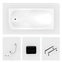 Rechteckige Badewanne - 150 X 70 Cm - Ohne Verkleidung - Mit Füßen - Kopfstütze - Chromablauf - Bona