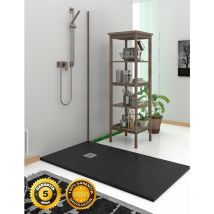 Rechteckige Duschwanne aus Harz mit mineralische Ladung - Rutschfest. Extraflache Schiefer Struktur Schwarz 90X170 Ral 9005