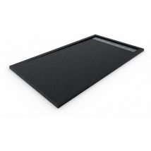 Rechteckige Duschwanne mit Rahmen aus Harz und mineralische Ladung rutschfest. Schiefer Struktur. Schwarz, 80X130 Ral 9005