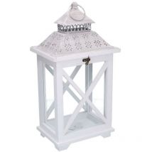 Rechteckige Holzlaterne aus weißem Metall cm23x17h45