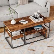 Rechteckige Satztische In Holzoptik, Modernes Design Mit Metallgestell Und Ablagen, 2er Set, Modular Und Multifunktional - Holzfarbe-schwarz