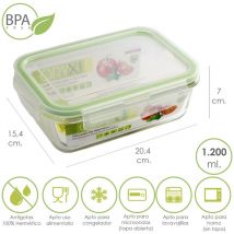Recipiente Hermetico Cristal Rectangular 1200 ml. 20.4x15.4x7 (alt) cm.