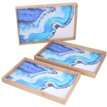 Rechteckiges hellblaues Holztablett 1-3 cm45x30h4