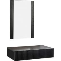 Recibidor acanalado con Cajón y Espejo Mueble de Entrada Colgante Acabado en Negro Mate Modelo Amira