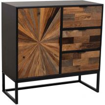 Wanderlust Deco - Recibidor de madera y metal de 1 puerta y 3 cajones marron 80x34x80