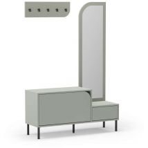 Recibidor zapatero 2 puertas modelo Azahara con espejo y percha acabado verde, 172cm(alto) 112cm(ancho) 38.5cm(fondo)